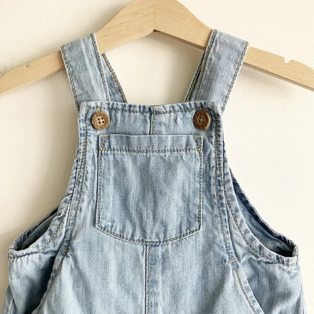 Organic Little Planet by Carters 18 Mos Shortall Blue Chambray Overall Shorts